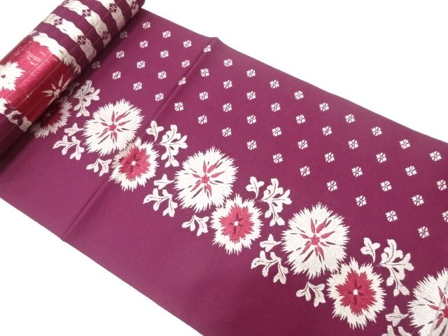 JAPANESE KIMONO / ANTIQUE EIGHT-SIDED OBI BOLT / WOVEN FLORAL PATTERN